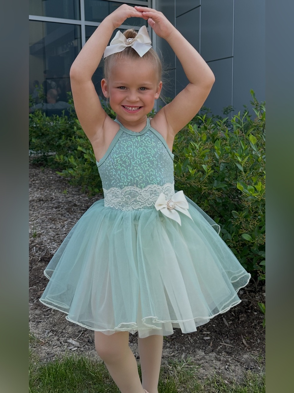 Sage Weissman Tulle Kids Dress with Ivory Bow